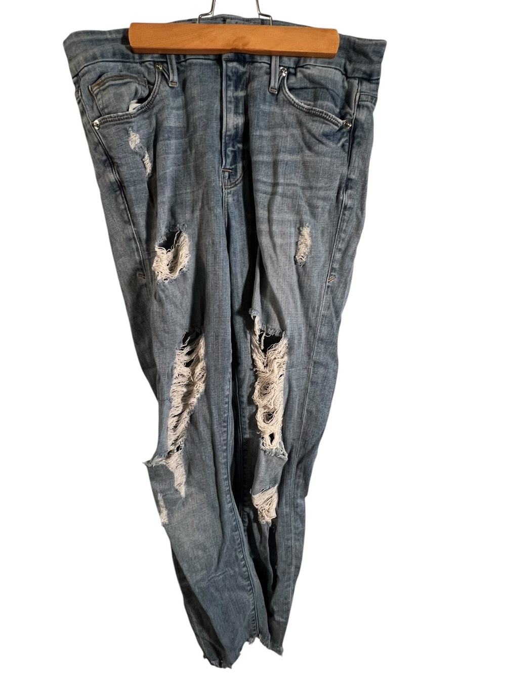 Good American Women’s Size 12/31 Good Leg Jeans Light‎ Wash Distressed Destroyed